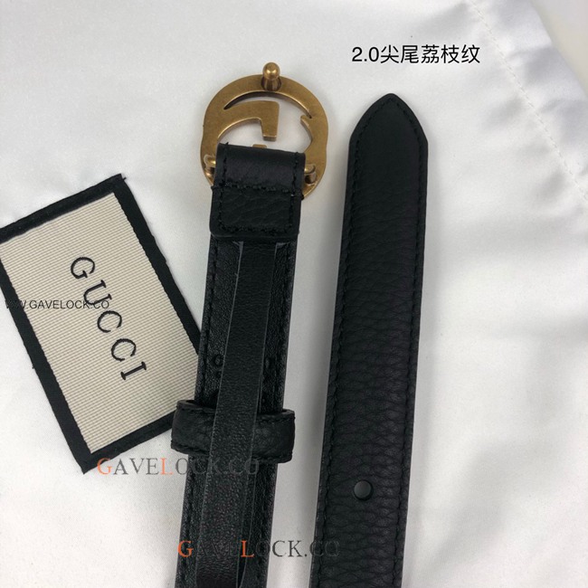 Gucci Togo Leather Belt Retro Gold GG Buckle Size 20mm